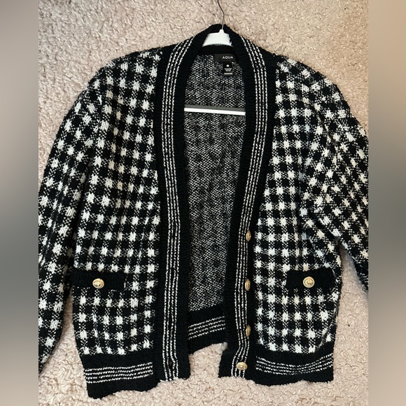 Aqua Checkered Cropped Cardigan size small - Picture 7 of 12